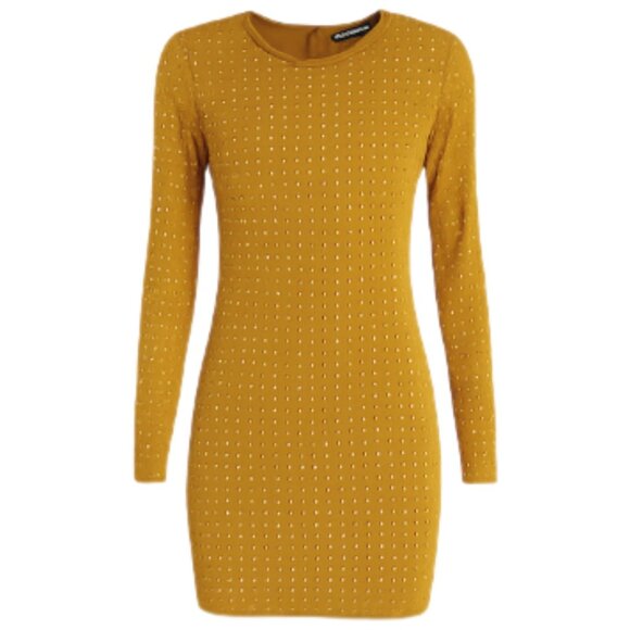 PrettyLittleThing Naomi Campbell Chartreuse Yellow Embellished Dress Size 6 Y2K - Picture 1 of 11